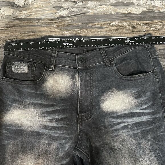 Reason Mens Jeans 34x28 Distressed Indie Hip Hop Streetwear Hand Crafted Denim - Picture 10 of 14